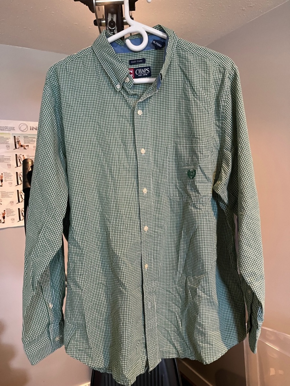 Chaps Men's Green White Micro-Check Button-Down Shirt